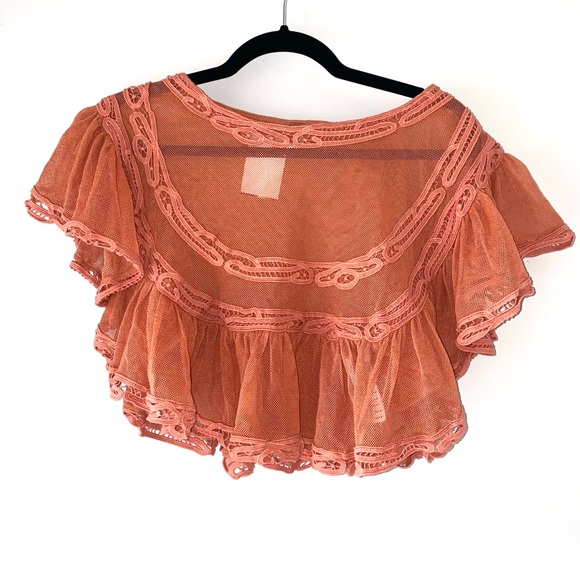 FREE PEOPLE I’m Pretty Ok Sheer Ruffled Lace Crop Top SZ M NEW!!! - Picture 2 of 3
